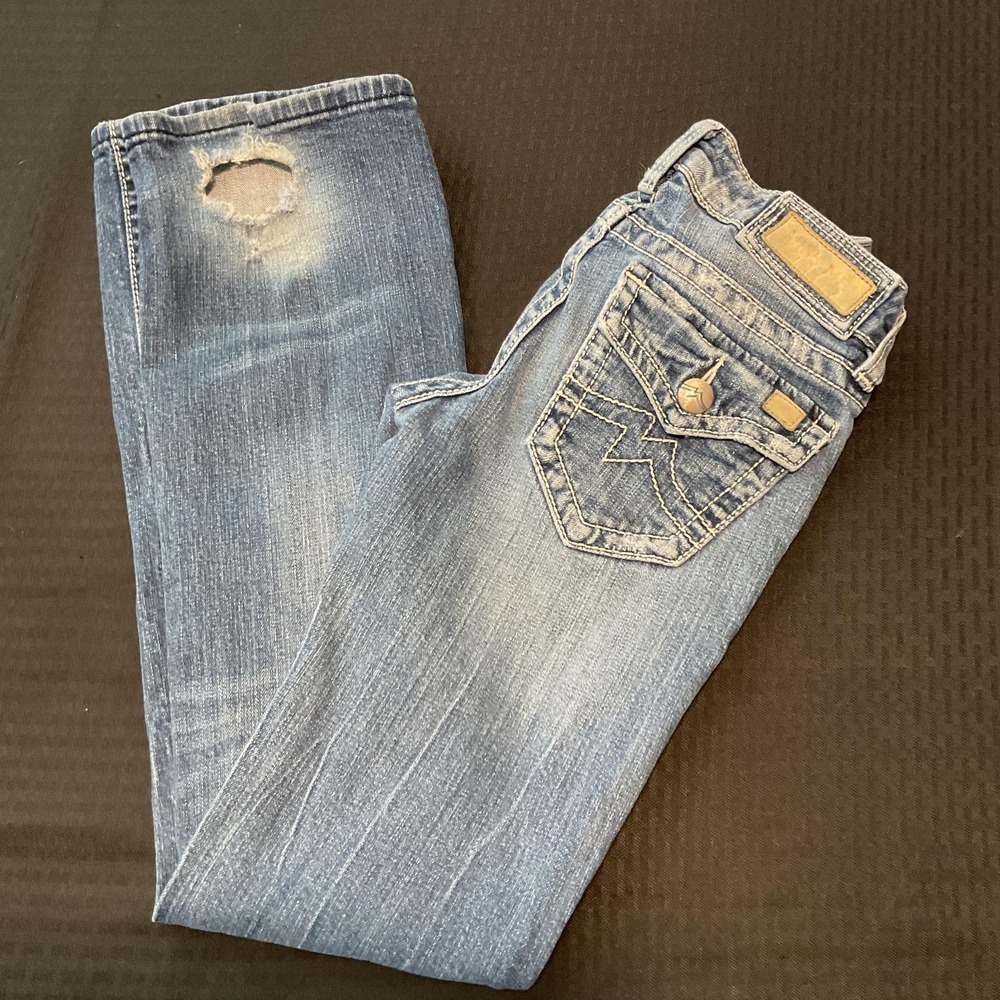 Miss Me Jeans Womens 26 Blue Medium Wash Bootcut Distressed Stretch Denim